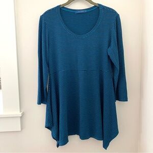 Cut Loose Tunic Top Stripe Quarter Sleeve Handkerchief Hem Small